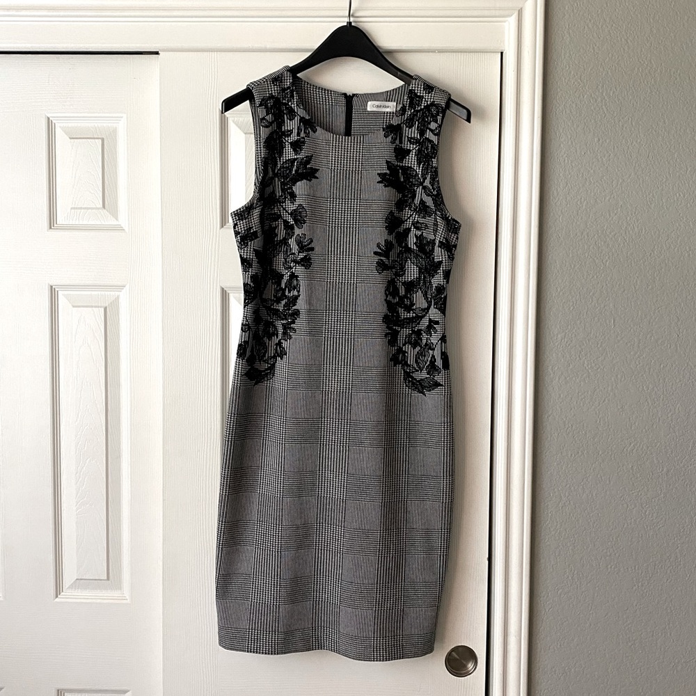 Calvin Klein Embroidered Glen Plaid Sheath Dress